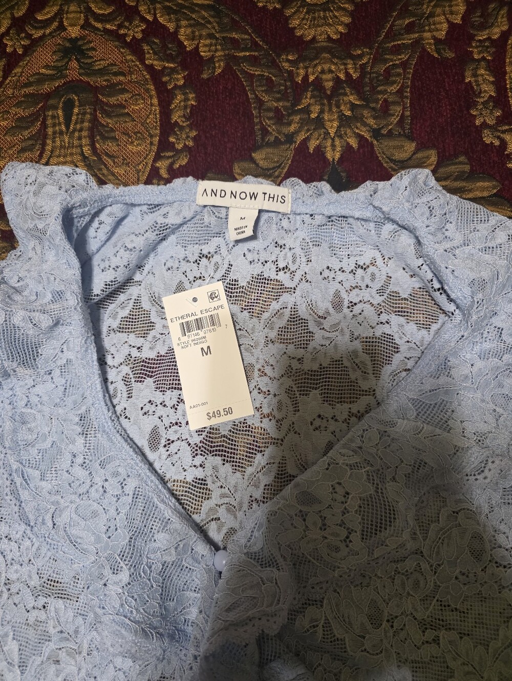 Sheer Lace Ruffle-Trim Blouse - Light Blue - Picture 4 of 11